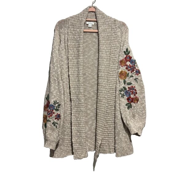 Sundance Floral Embroidered Linen Blend Open Cardigan Sweater Large Boho Cottage - Picture 2 of 7